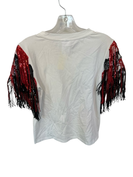 Queen of Sparkles Size S White Cotton & Spandex Sequins Fringe Top White / S