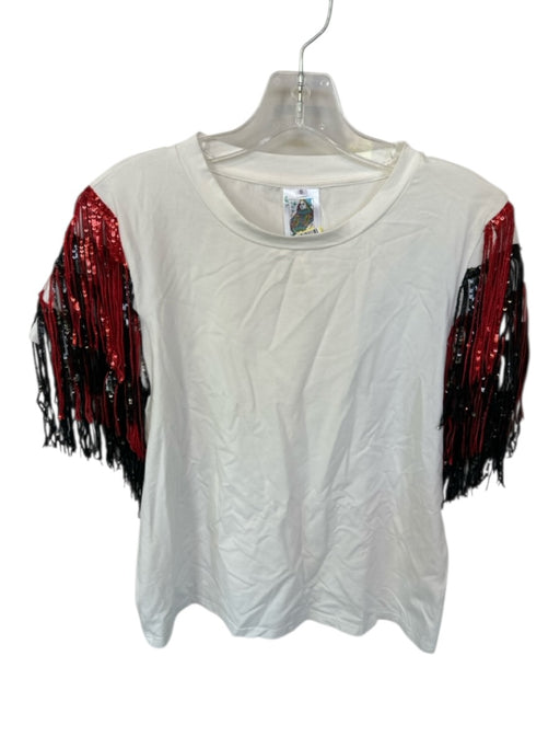 Queen of Sparkles Size S White Cotton & Spandex Sequins Fringe Top White / S