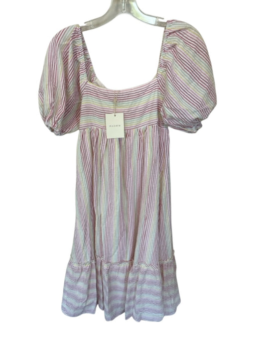 Moodie Size M White & Multi Cotton Seersucker Scrunch Puff Sleeve Midi Dress White & Multi / M