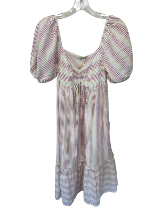 Moodie Size M White & Multi Cotton Seersucker Scrunch Puff Sleeve Midi Dress White & Multi / M