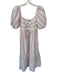 Moodie Size M White & Multi Cotton Seersucker Scrunch Puff Sleeve Midi Dress White & Multi / M