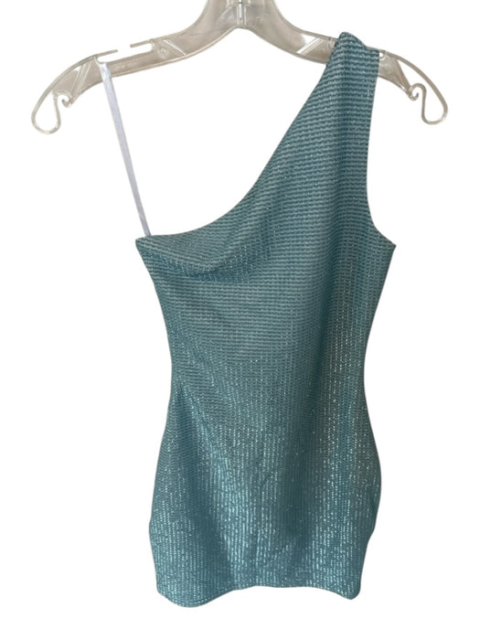 Superdown Size XS Baby Blue Polyester One Short Sleeve Metallic Side Zip Dress Baby Blue / XS