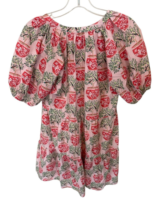 Marigold Size M Pink & Green Cotton Short Balloon Sleeve Trees Plant Print Dress Pink & Green / M