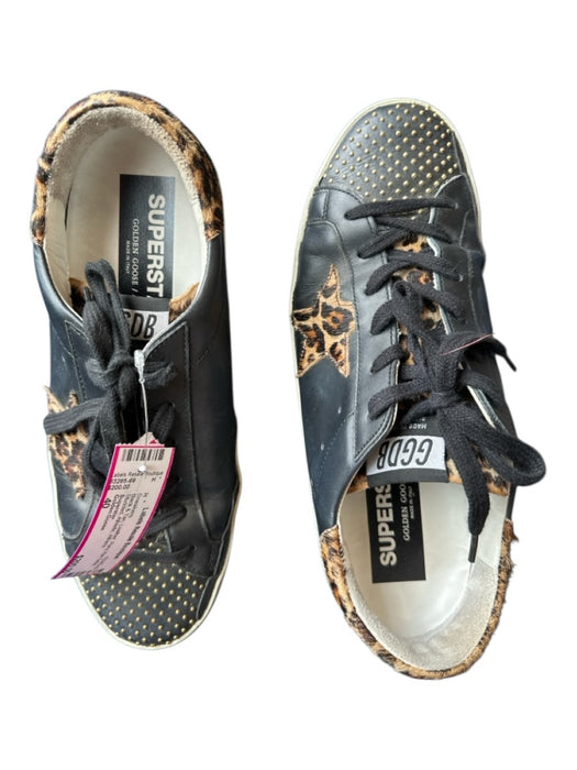 Golden Goose Shoe Size 40 Black & Tan Leather Pony Hair Detail Studded Sneakers Black & Tan / 40