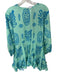 Beulah Size L Mint & blue Nature Print Puff Long Sleeve Ruffle Hem Mini Dress Mint & blue / L