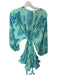 Beulah Size L Mint & blue Nature Print Puff Long Sleeve Ruffle Hem Mini Dress Mint & blue / L