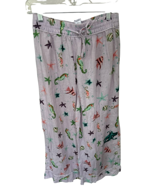 Hill House Size M Purple & Multi Linen Ocean Life Print Drawstring Jogger Pants Purple & Multi / M