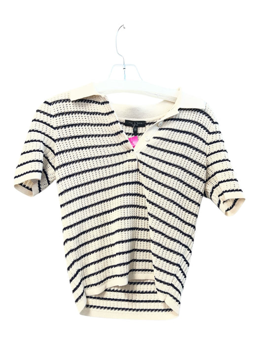 Rag & Bone Size XXS Cream Cotton & Nylon Collared Short Sleeve Striped Top Cream / XXS