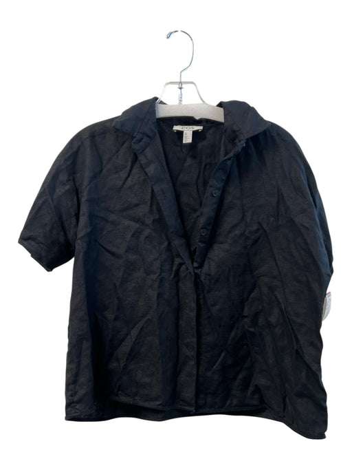 COS Size 2 Black Linen Shirt Sleeves Collared Button Down Cropped Top Black / 2