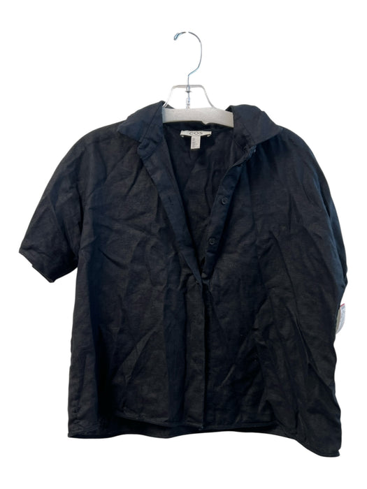 COS Size 2 Black Linen Shirt Sleeves Collared Button Down Cropped Top Black / 2