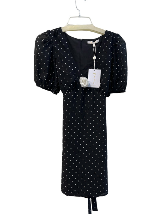 Wayf Size XS Black & White Polyester V Neck Short Puff Sleeve Back Zip Dress Black & White / XS