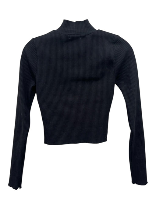 Good American Size 1 Black Cotton Blend Mock Neck Ribbed Long Sleeve Top Black / 1
