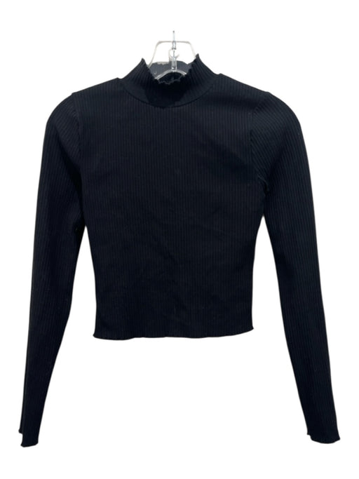 Good American Size 1 Black Cotton Blend Mock Neck Ribbed Long Sleeve Top Black / 1