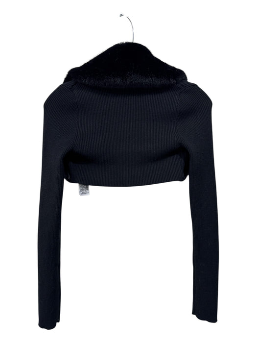 Zara Size Small Black Polyamide Blend Long Sleeve Ribbed Cropped Cardigan Black / Small