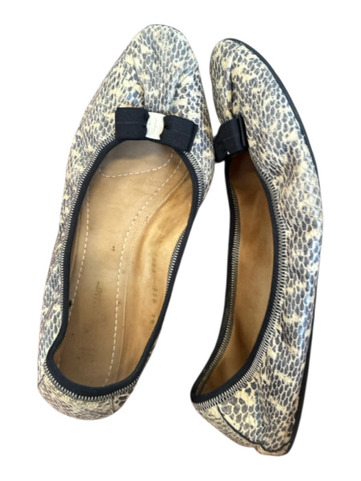 Salvatore Ferragamo Shoe Size 8.5 Cream & Gray Leather Snake Embossed Bow Flats Cream & Gray / 8.5