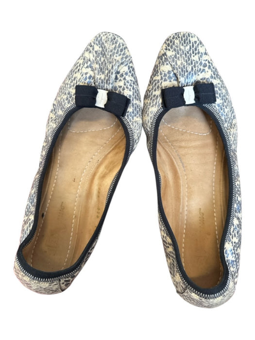 Salvatore Ferragamo Shoe Size 8.5 Cream & Gray Leather Snake Embossed Bow Flats Cream & Gray / 8.5