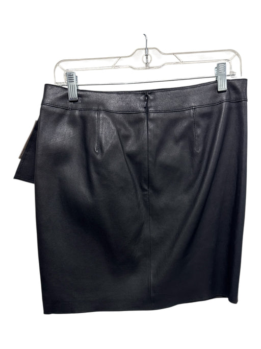 Worth Size 6 Black Leather Back Zip Gathered Ruffle Detail Mid Thigh Skirt Black / 6