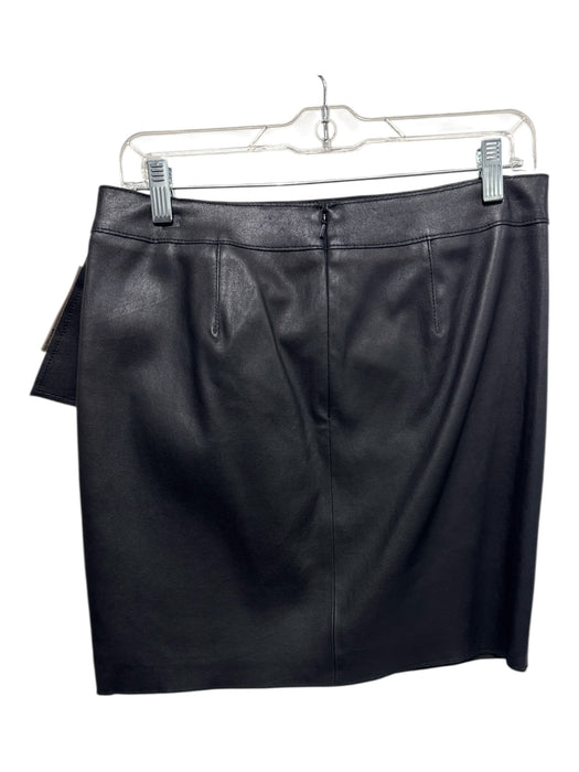 Worth Size 6 Black Leather Back Zip Gathered Ruffle Detail Mid Thigh Skirt Black / 6