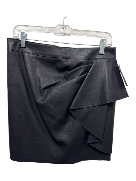 Worth Size 6 Black Leather Back Zip Gathered Ruffle Detail Mid Thigh Skirt Black / 6