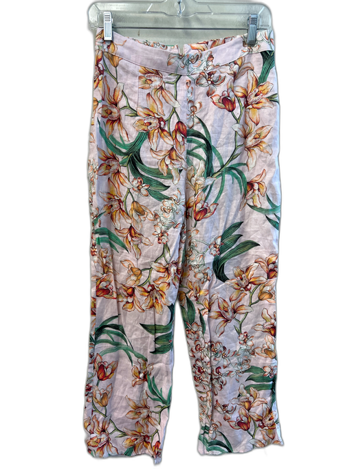 Monday Size Medium Pink & Green Linen floral print High Waist Back Zip Pants Pink & Green / Medium