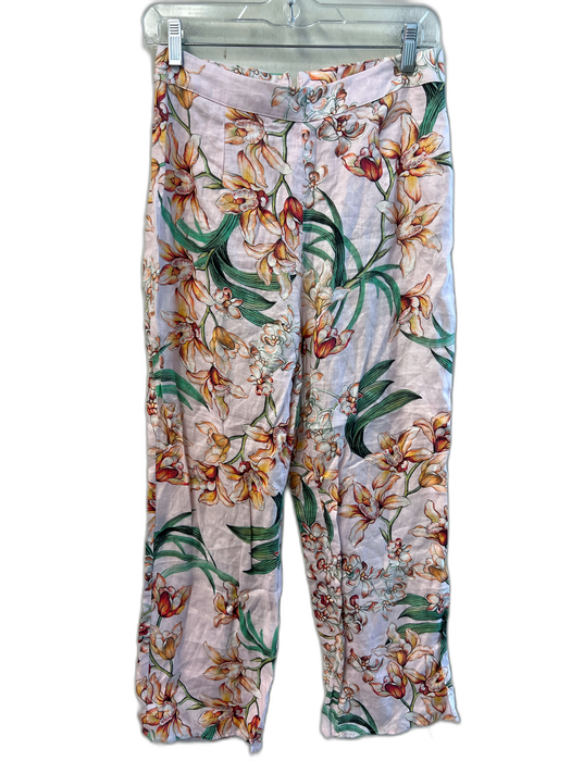 Monday Size Medium Pink & Green Linen floral print High Waist Back Zip Pants Pink & Green / Medium