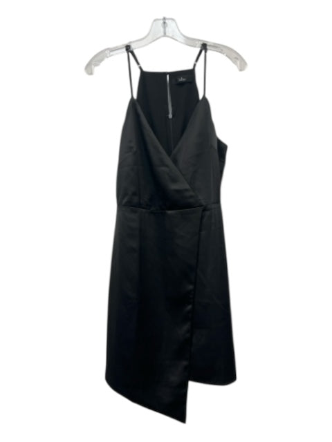 Lulus Size Est M Black V Neck Faux Wrap Back Zip Sleeveless Dress Black / Est M