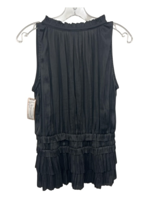 Current Air Size S Black Polyester Sleeveless Accordion Pleat Tie Neck Top Black / S