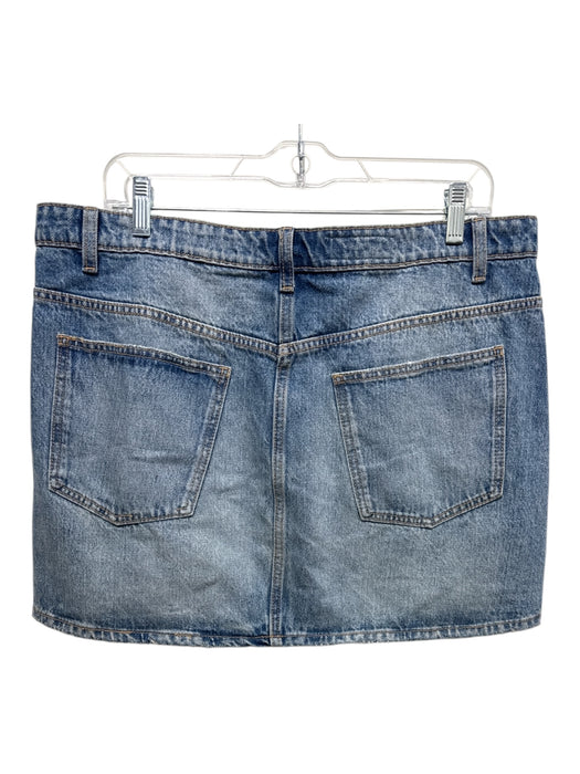 Zara Size XL Medium Wash Cotton Denim Diagonal Buttons Mini Skirt Medium Wash / XL