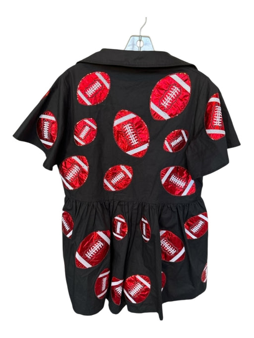 Queen of Sparkles Size XS Black & Red Cotton Short Sleeve Football Collar Romper Black & Red / XS