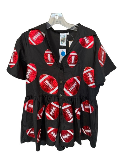Queen of Sparkles Size XS Black & Red Cotton Short Sleeve Football Collar Romper Black & Red / XS