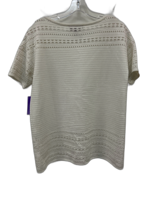St. John Size S White Rayon Blend Ribbed Knit Short Sleeve Perforated Short Set White / S