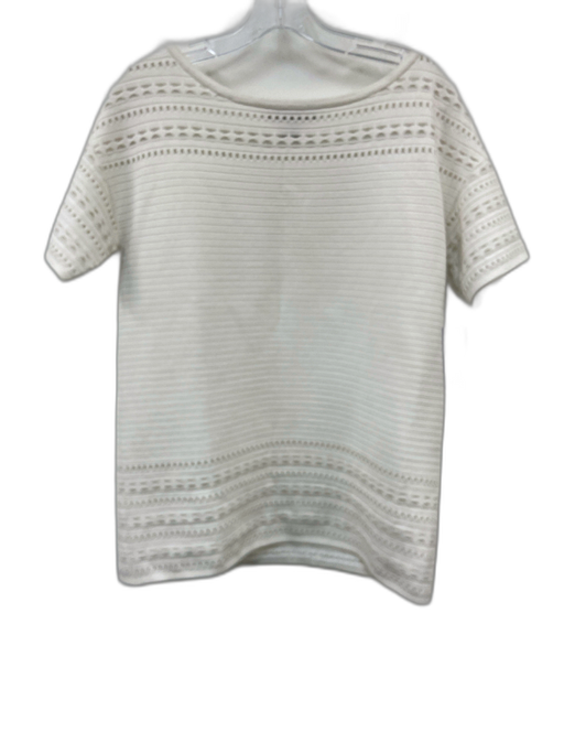 St. John Size S White Rayon Blend Ribbed Knit Short Sleeve Perforated Short Set White / S