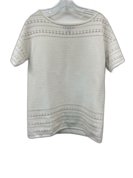 St. John Size S White Rayon Blend Ribbed Knit Short Sleeve Perforated Short Set White / S