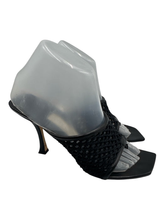 Jimmy Choo Shoe Size 38.5 Black Leather & Mesh Square Toe Mesh Thong Sandals Black / 38.5