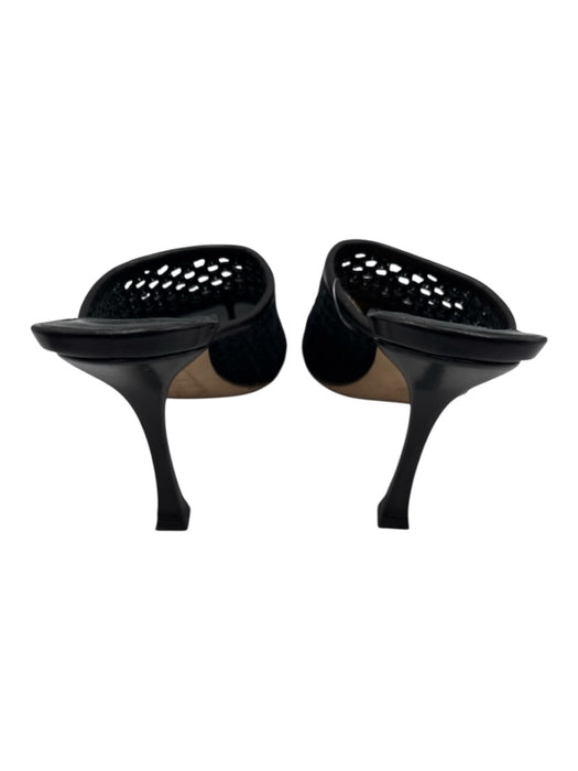 Jimmy Choo Shoe Size 38.5 Black Leather & Mesh Square Toe Mesh Thong Sandals Black / 38.5