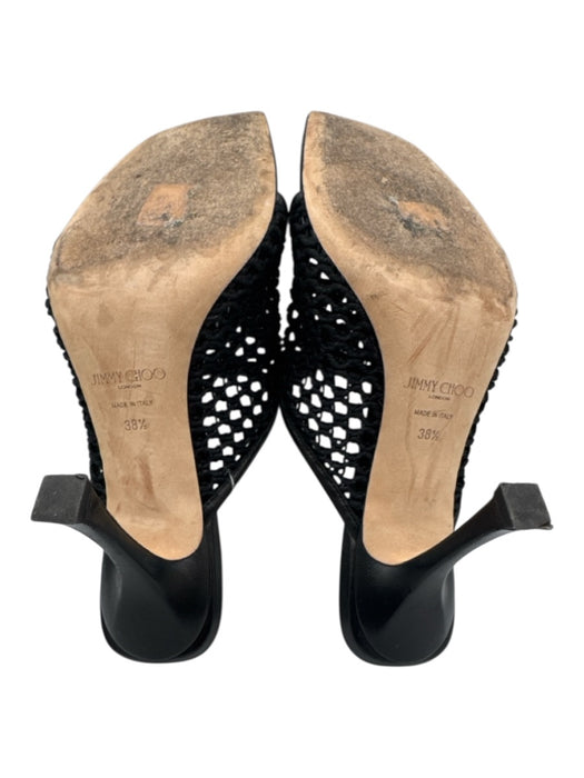 Jimmy Choo Shoe Size 38.5 Black Leather & Mesh Square Toe Mesh Thong Sandals Black / 38.5