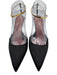 Amina Muaddi Shoe Size 38.5 Black & Gold Satin Pointed Toe Gold Chain Pumps Black & Gold / 38.5