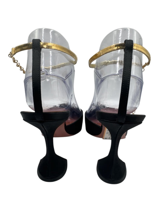 Amina Muaddi Shoe Size 38.5 Black & Gold Satin Pointed Toe Gold Chain Pumps Black & Gold / 38.5