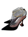 Amina Muaddi Shoe Size 38.5 Black & Gold Satin Pointed Toe Gold Chain Pumps Black & Gold / 38.5
