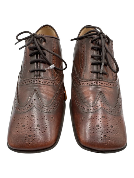 Miu Miu Shoe Size 38.5 Brown Leather Square Toe Lace Up Rubber Sole Oxford Flats Brown / 38.5