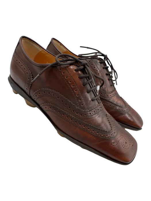 Miu Miu Shoe Size 38.5 Brown Leather Square Toe Lace Up Rubber Sole Oxford Flats Brown / 38.5