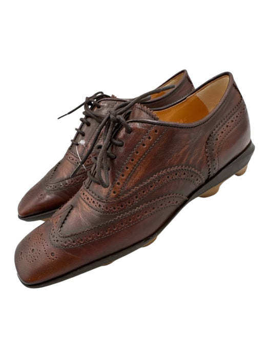 Miu Miu Shoe Size 38.5 Brown Leather Square Toe Lace Up Rubber Sole Oxford Flats Brown / 38.5
