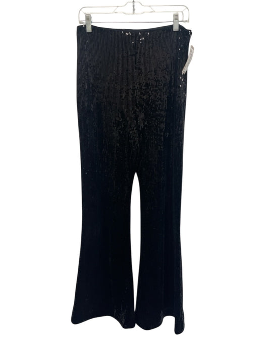 NBD Size M Black Polyester All Over Sequins Side Zip High Rise Flare Pants Black / M