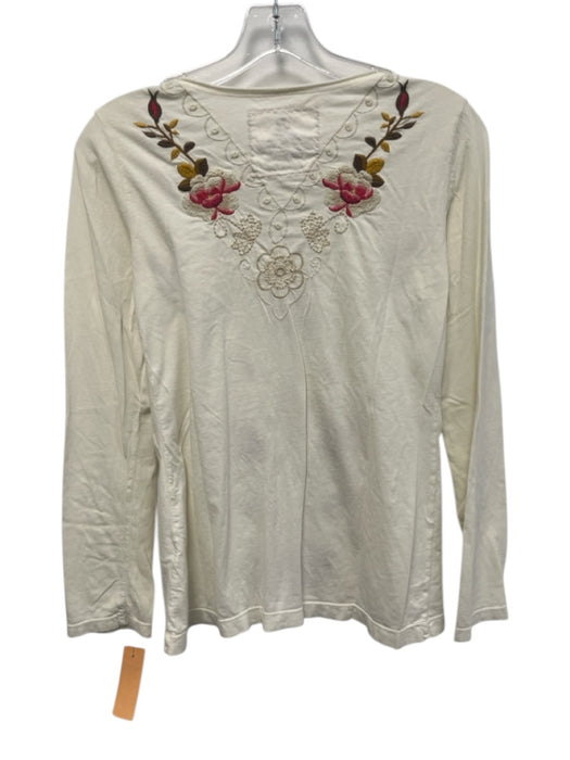 Johnny Was Size S White, Pink & Multi Cotton Long Sleeve Floral Embroidery Top White, Pink & Multi / S