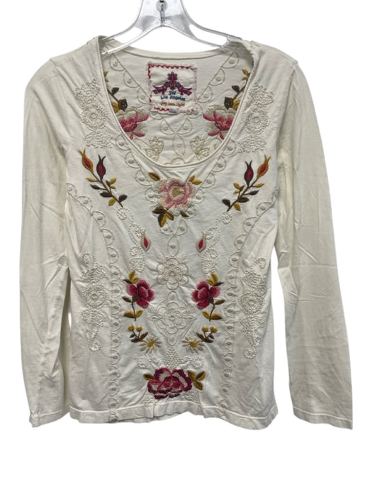Johnny Was Size S White, Pink & Multi Cotton Long Sleeve Floral Embroidery Top White, Pink & Multi / S