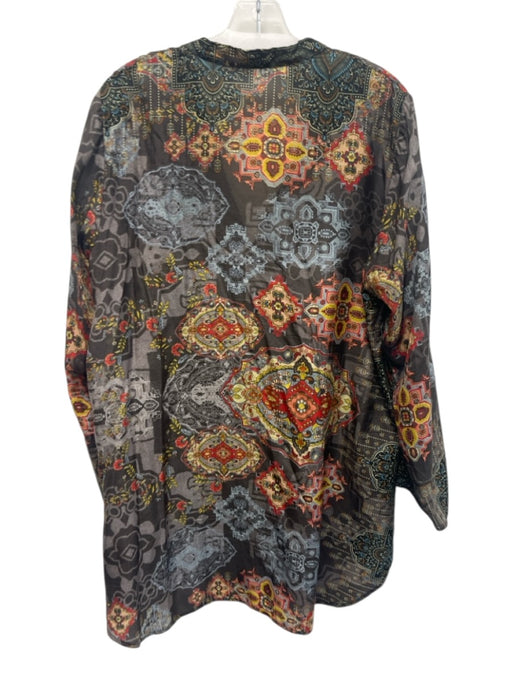 Johnny Was Size L Black, Green & Multi Silk Long Sleeve Paisley & Abstract Top Black, Green & Multi / L