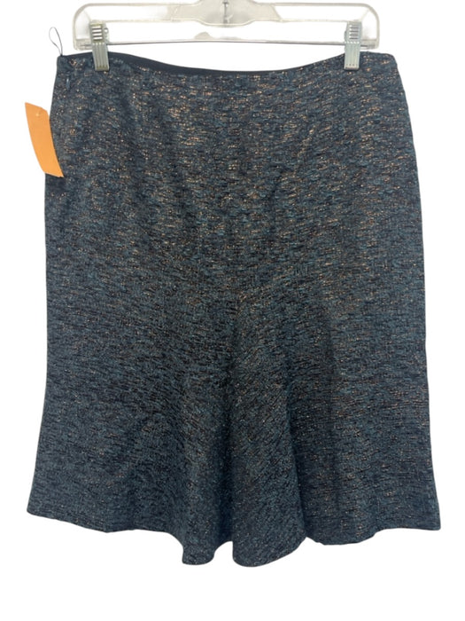 Moschino Size 12 Teal & Copper Acrylic Blend Side Zip Metallic Thread Skirt Teal & Copper / 12