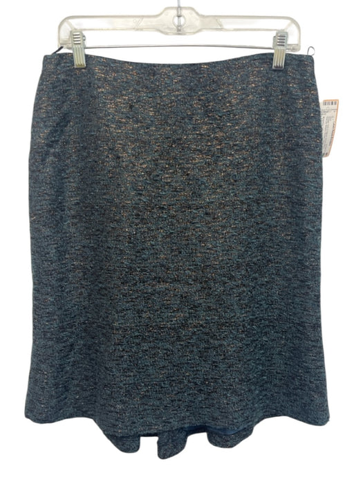 Moschino Size 12 Teal & Copper Acrylic Blend Side Zip Metallic Thread Skirt Teal & Copper / 12