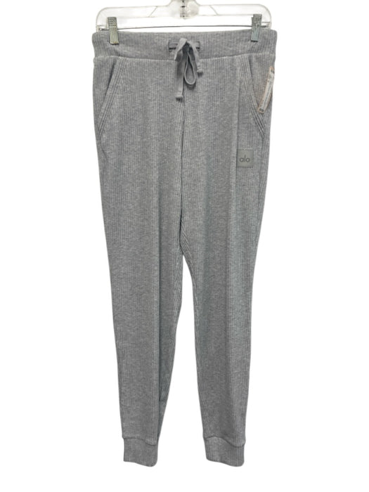 Alo Size S Gray Polyester Blend Ribbed Long Sleeve V Neck Jogger Pant Set Gray / S