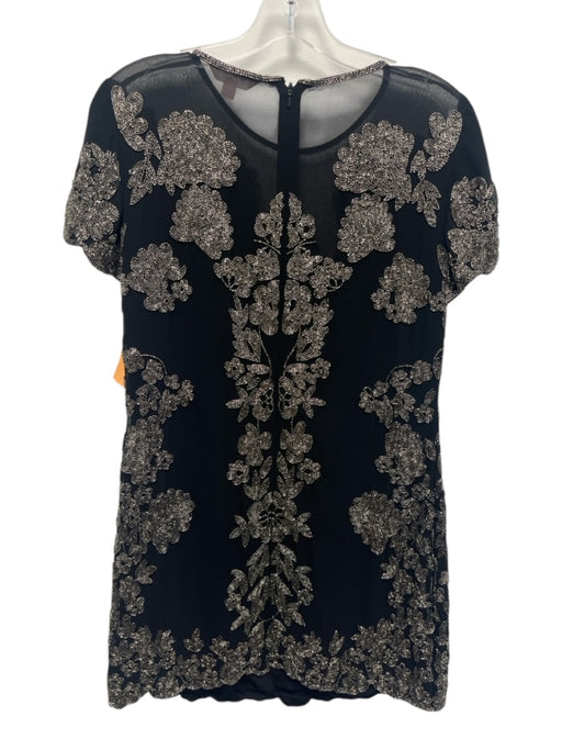 Miss Selfridge Size 6 Black & Pewter Polyester Blend Short Sleeve Dress Black & Pewter / 6
